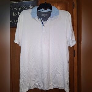 Ted Baker Men's White Polo Shirt with Blue Collar In A Size 5 (X-Large). EUC